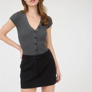 The Workshop Studio Button Detail Short Sleeve Sweater Knit Bodysuit in Charcoal